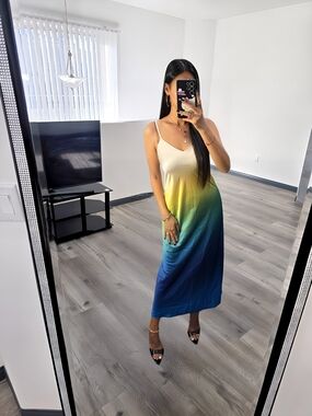 Gradient Ombre Slip Dress in Yellow to Blue